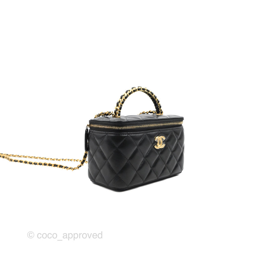Chanel Vanity Rectangular with Top Handle Black Lambskin Aged Gold Hardware