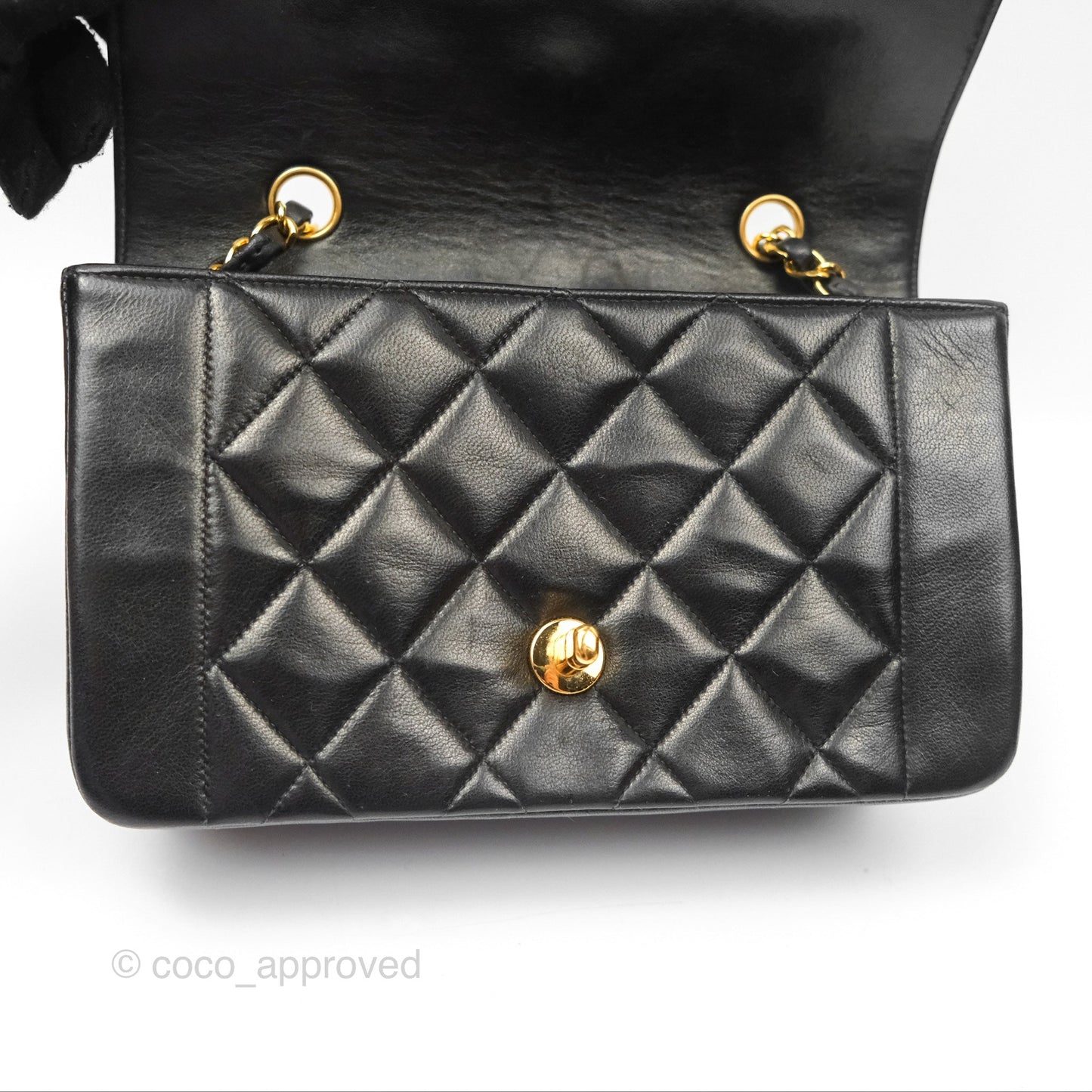 Chanel Vintage Small Quilted Classic Diana Flap Bag Black Lambskin 24K Gold Hardware