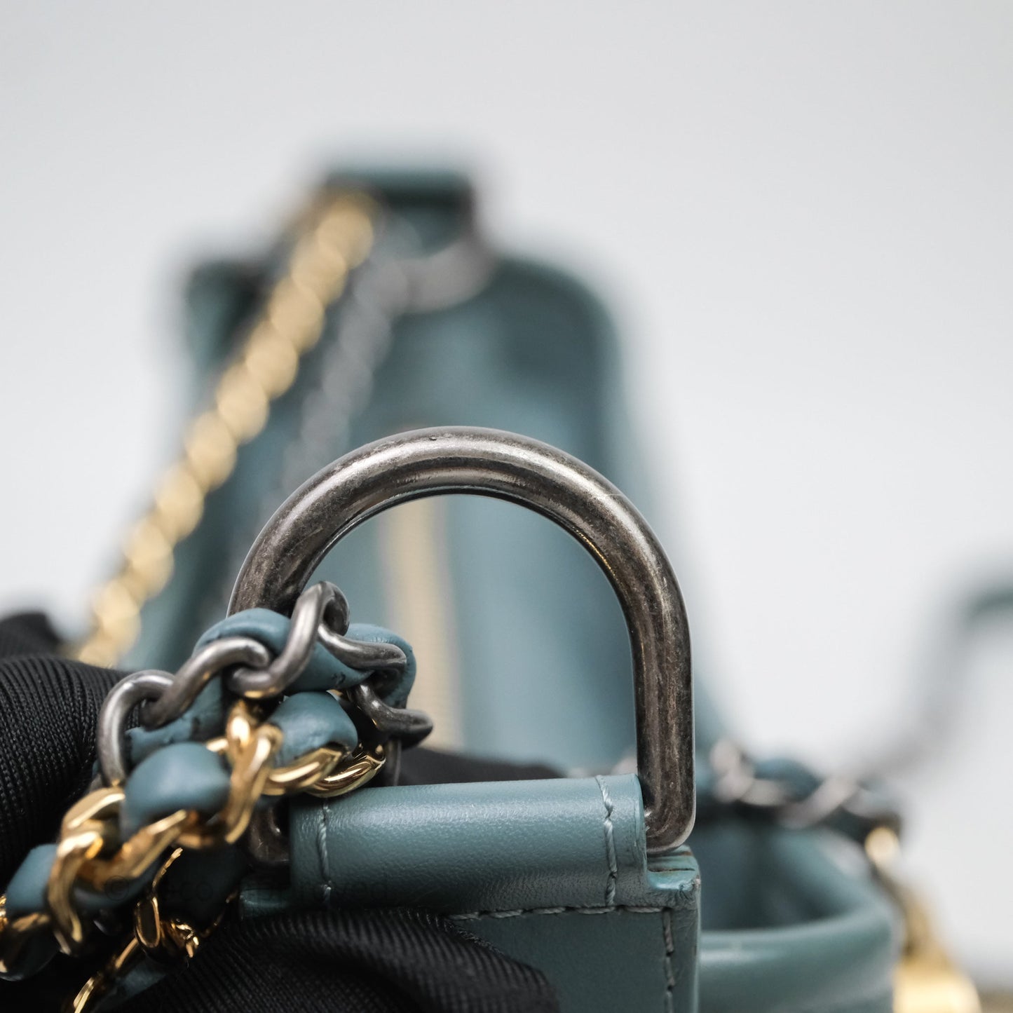 Chanel Small Gabrielle Hobo Quilted Grey Green Aged Calfskin