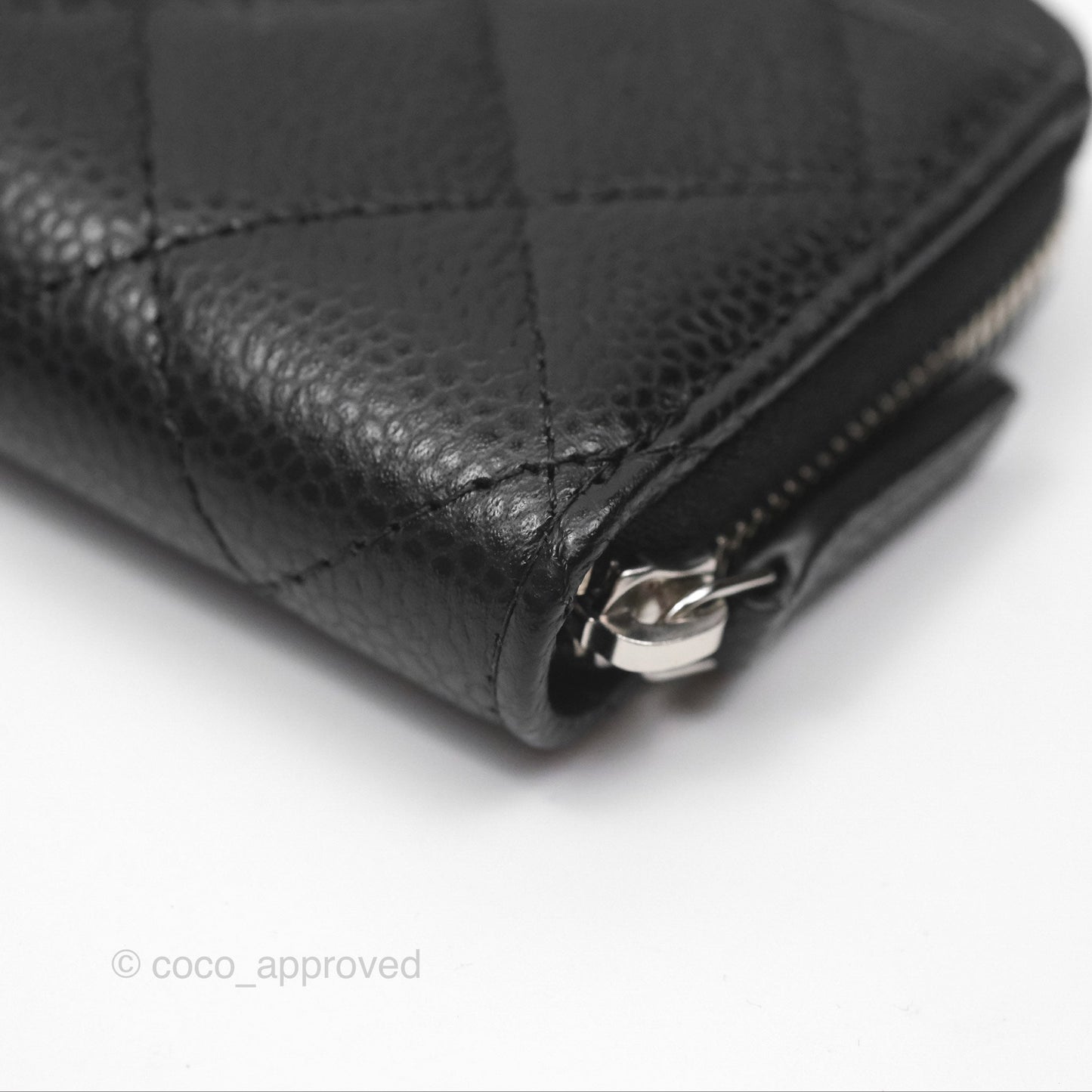 Chanel Quilted Zip Card Holder Black Caviar Silver Hardware