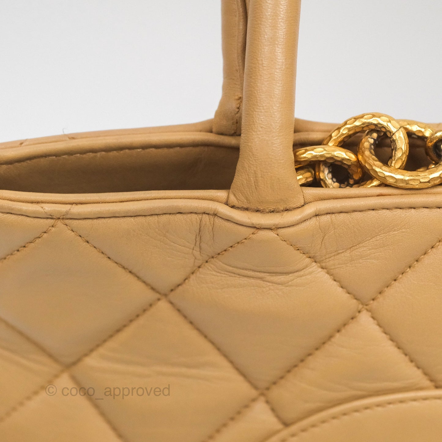 Chanel Vintage Medallion CC Beige Lambskin Tote Bag Gold Hardware