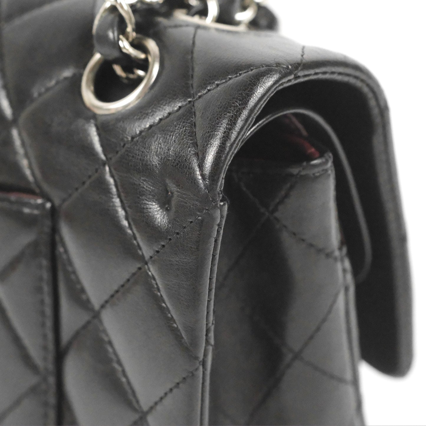 Chanel Classic M/L Medium Flap Quilted Black Lambskin Silver Hardware