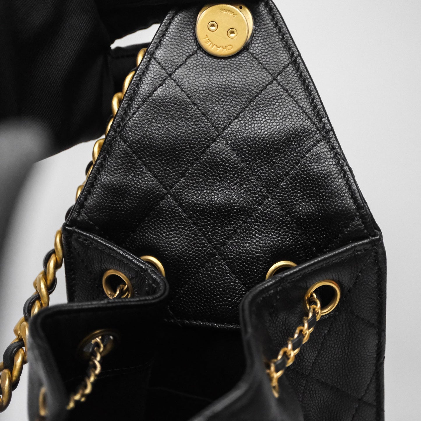 Chanel 25 Small Bag Black Caviar Aged Gold Hardware