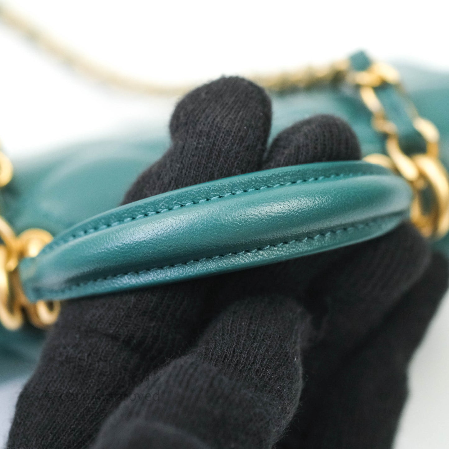 Chanel Flap Coin Purse With Chain Green Lambskin Aged Gold Hardware