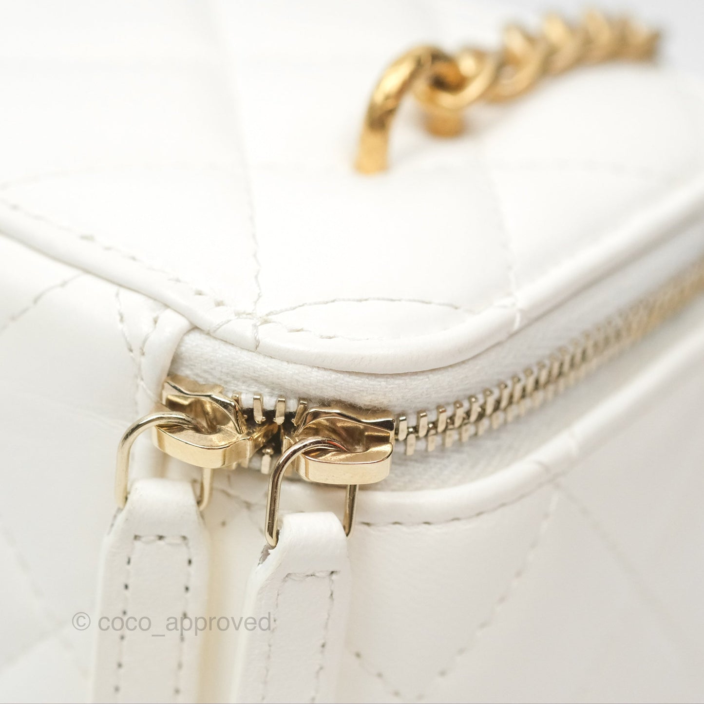 Chanel All Slide Vanity with Adjustable Chain White Lambskin Aged Gold Hardware