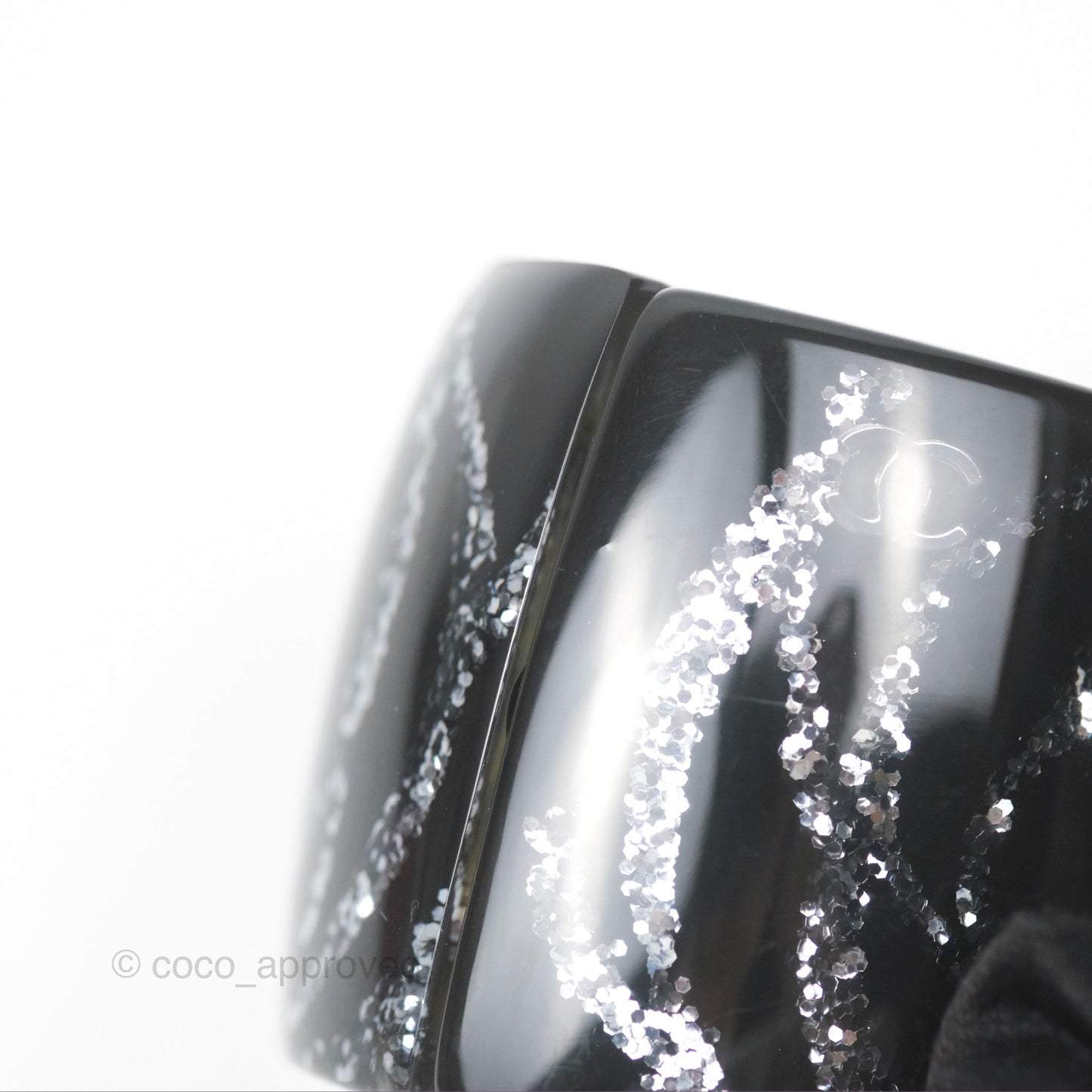 Chanel Sequin Camellia Resin Cuff Black 12A