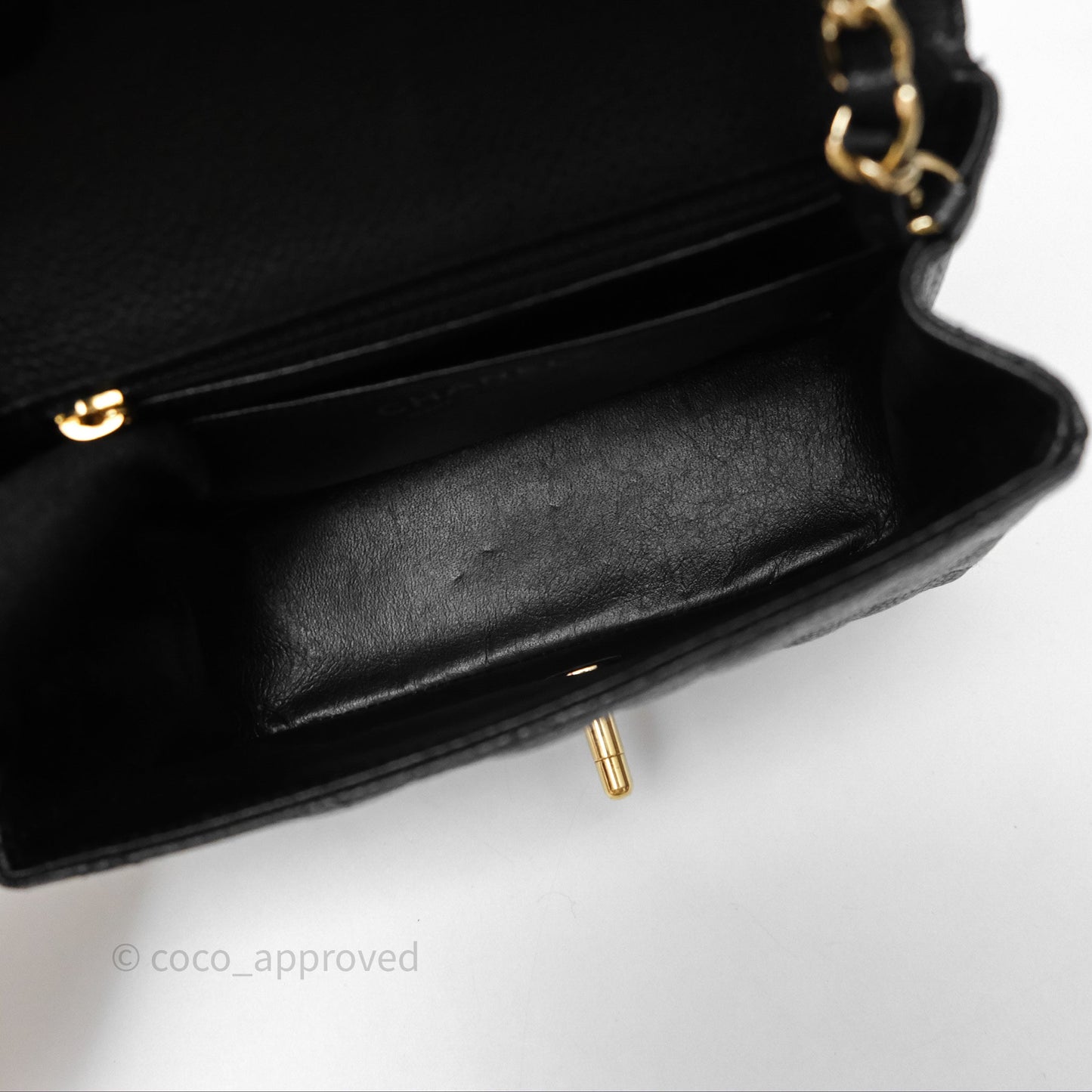 Chanel Vintage Mini Square Flap Quilted Black Caviar 24K Gold Hardware