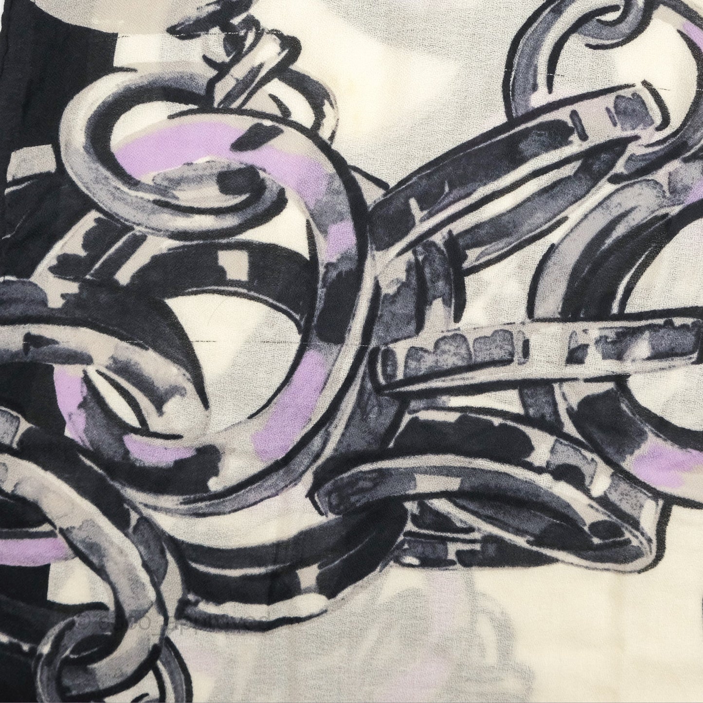 Chanel Pearl Chain CC Print Scarf Wool/Cashmere/Silk Ivory Black