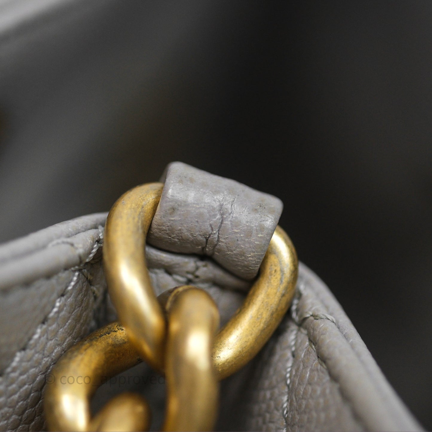 Chanel Drawstring Bucket Bag Grey Grained Calfskin Aged Gold Hardware