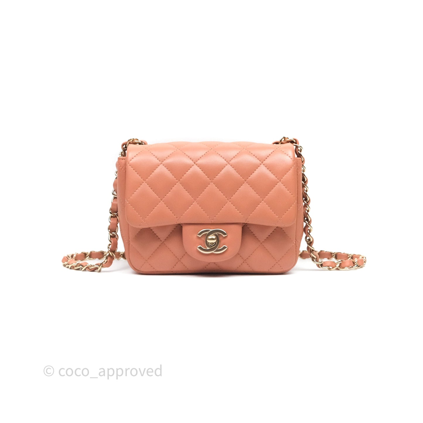 Chanel Mini Square Flap Quilted Dark Beige Lambskin Gold Hardware