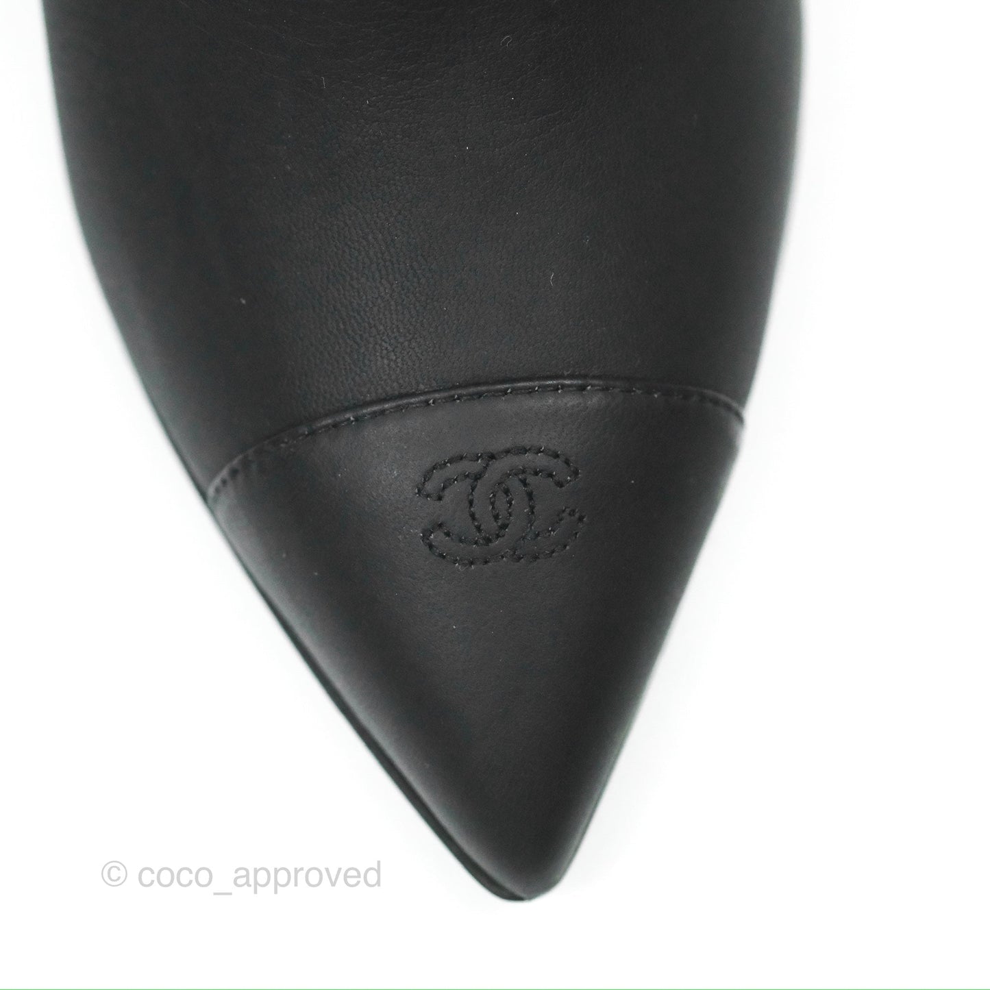 Chanel CC Pointy Toe Chain Wedge Ankle Boots Black