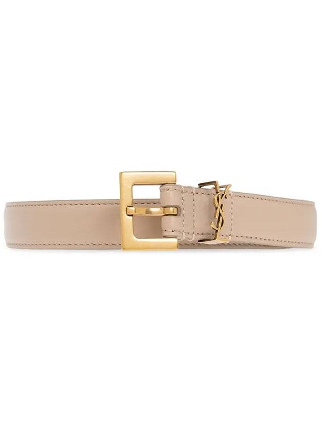 Luxury Saint Laurent Monogram Square Leather Belt Beige