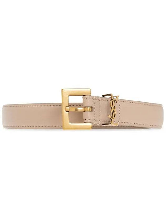 Luxury Saint Laurent Monogram Square Leather Belt Beige