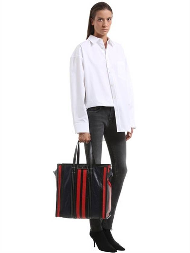 Luxury Balenciaga Bazar Striped Medium Tote Bag Red Navy