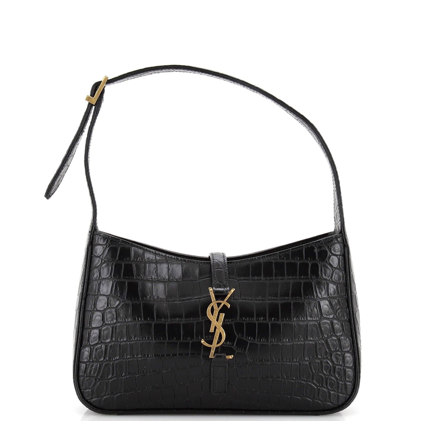 Luxury Saint Laurent Le 5 a 7 Hobo Crocodile Embossed Leather Small