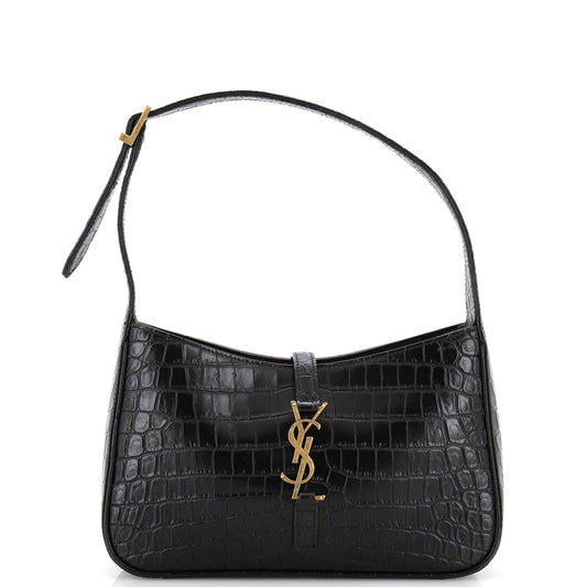 Luxury Saint Laurent Le 5 a 7 Hobo Crocodile Embossed Leather Small