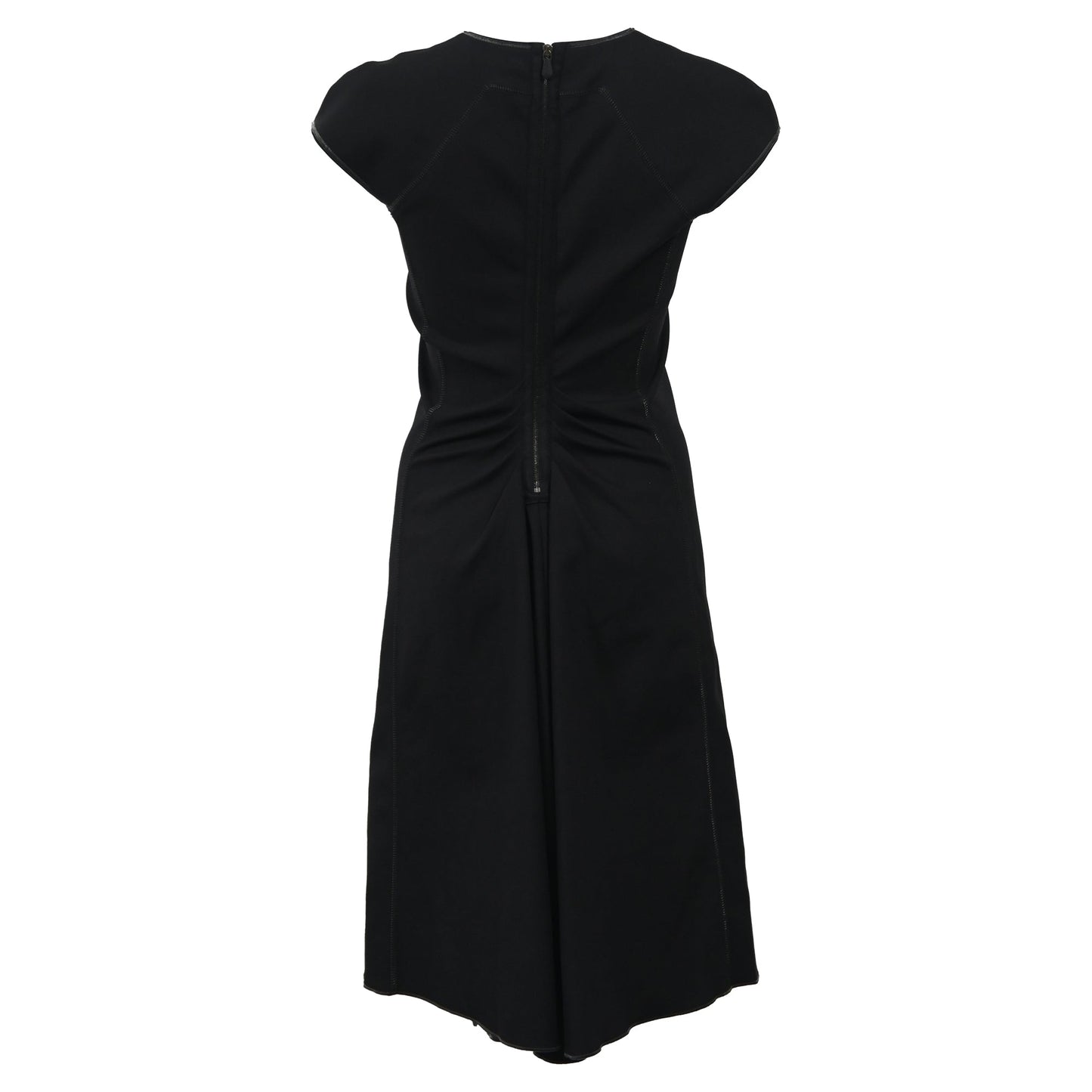 Luxury Bottega Veneta Cap-Sleeve Ruched A-Line Dress in Black Silk