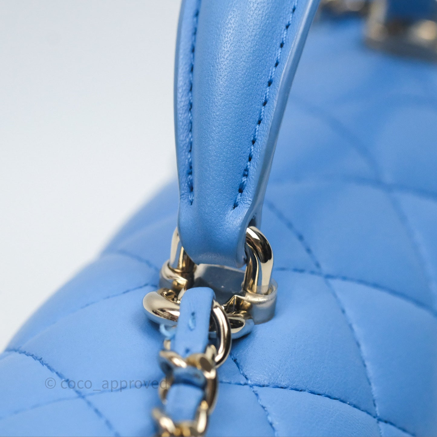 Chanel Top Handle Mini Rectangular Flap Blue Lambskin Gold Hardware