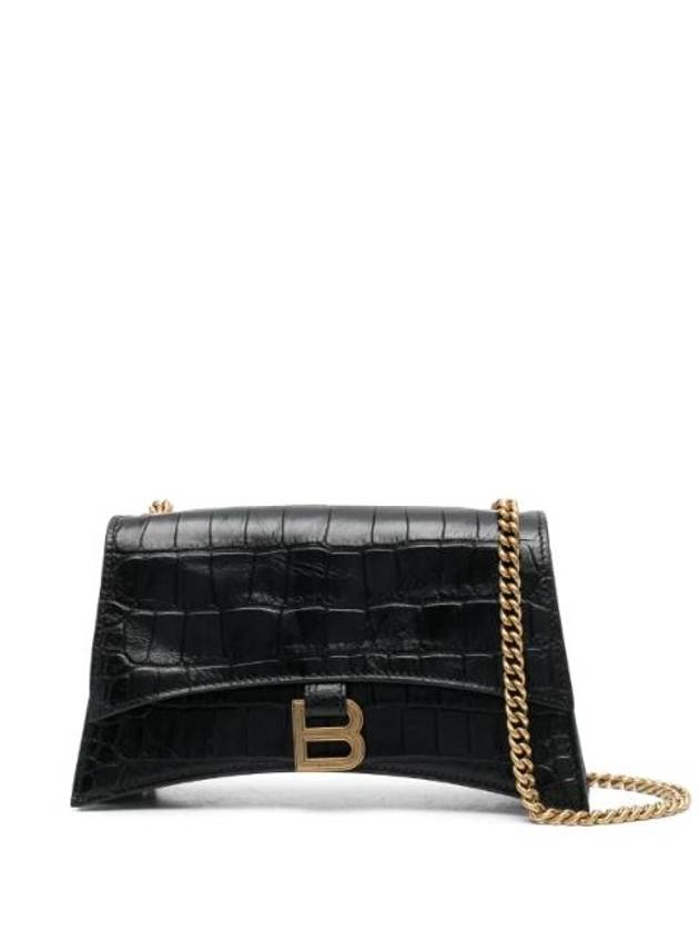Luxury Balenciaga Crush Crocodile Embossed Shoulder Bag Black