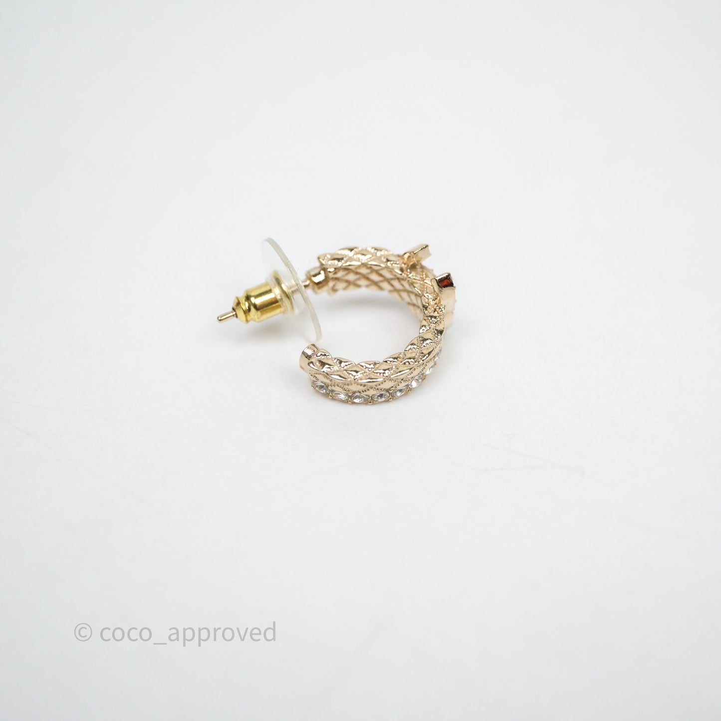 Chanel CC Double Row Hoop Crystals Earrings Gold Tone 22S
