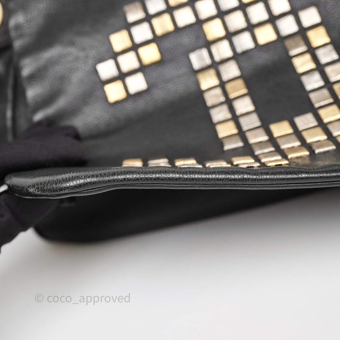 Chanel Mosaic Studs Accordion Flap Bag Black Calfskin Aged Gold Hardware