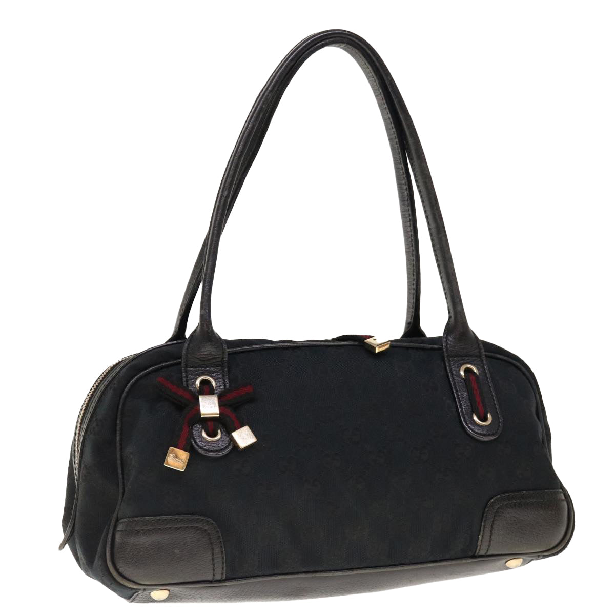 GUCCI Sherry Line GG Canvas Shoulder Bag Black Red 161720  66063