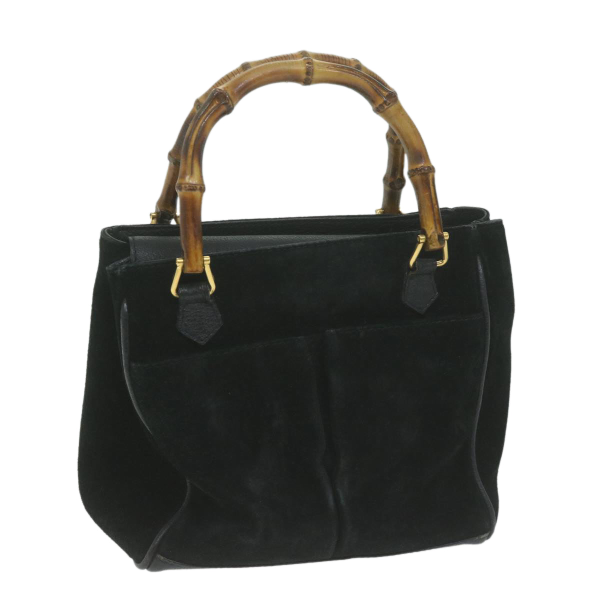 GUCCI Bamboo Hand Bag Suede Black  66064