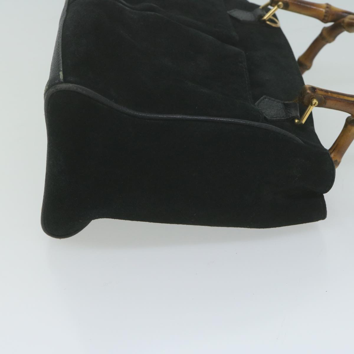 GUCCI Bamboo Hand Bag Suede Black  66064