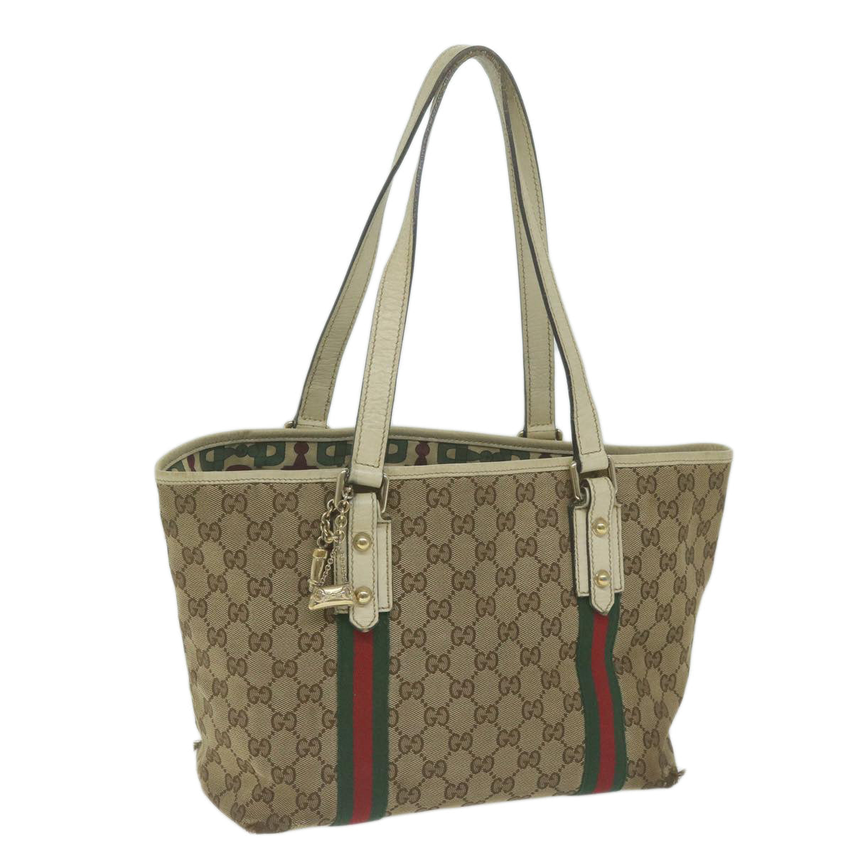 GUCCI GG Canvas Web Sherry Line Tote Bag Beige Red Green 137396  66068