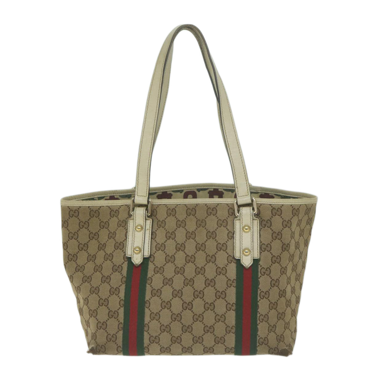 GUCCI GG Canvas Web Sherry Line Tote Bag Beige Red Green 137396  66068