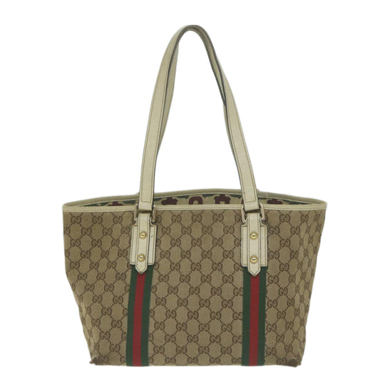 GUCCI GG Canvas Web Sherry Line Tote Bag Beige Red Green 137396  66068
