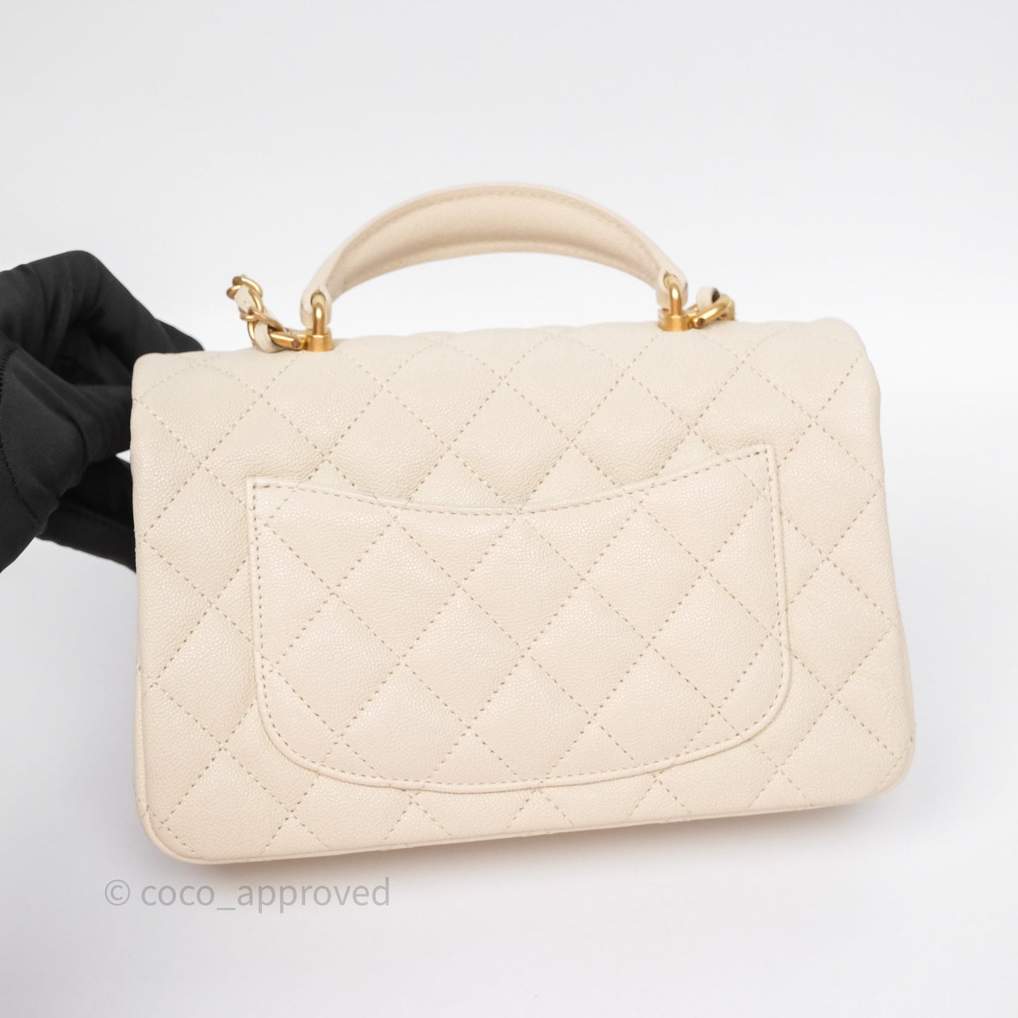 Chanel Top Handle Mini Rectangular Flap Bag Ivory Beige Caviar Gold Hardware