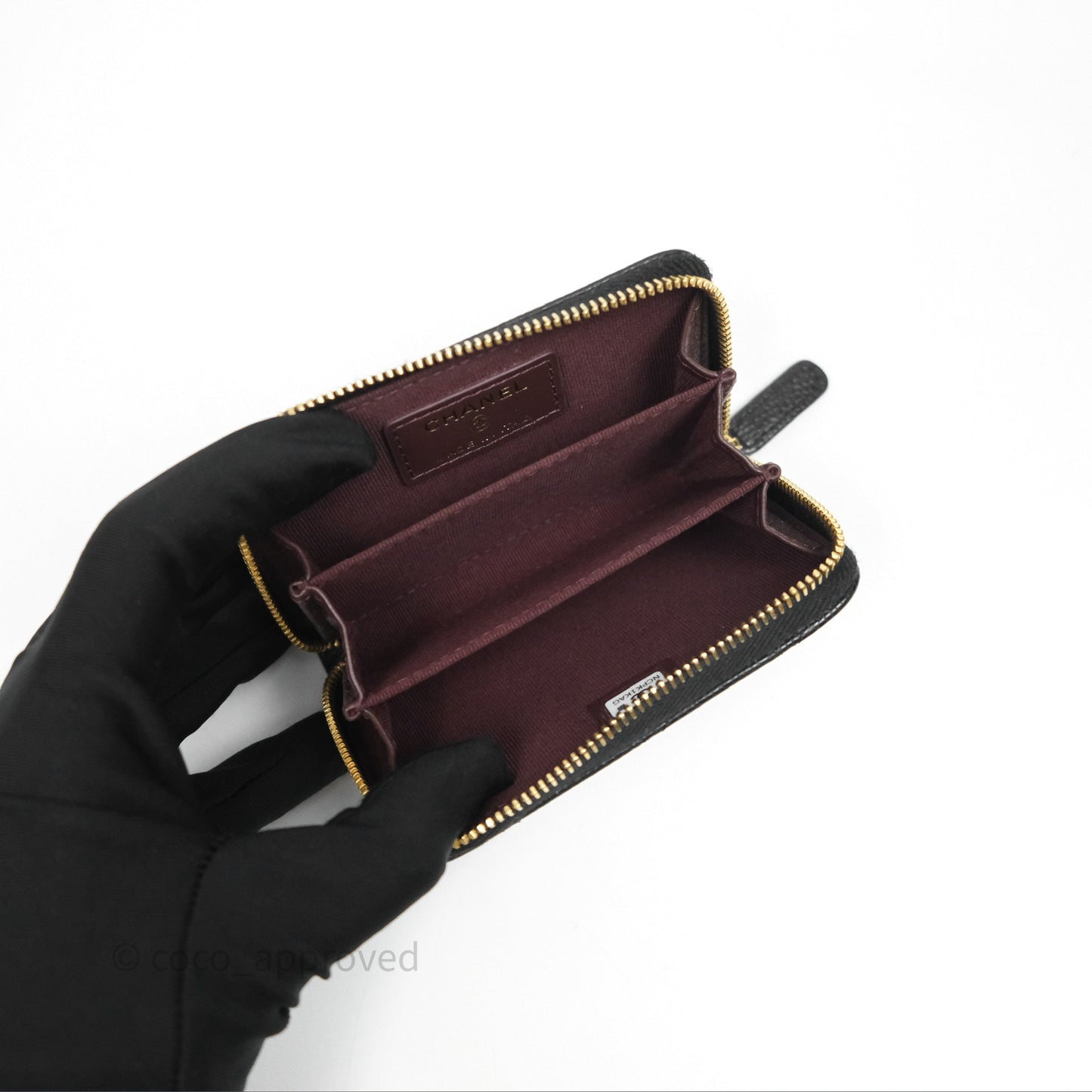 Chanel Quilted Zip Card Holder Black Caviar Gold Hardware