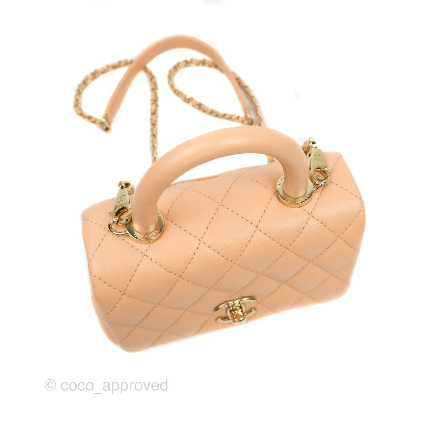Chanel Mini Coco Handle Quilted Beige Pink Caviar Gold Hardware