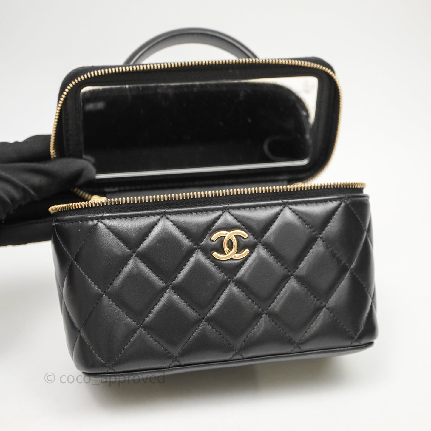 Chanel Vanity Rectangular Top Handle Black Lambskin Light Gold Hardware