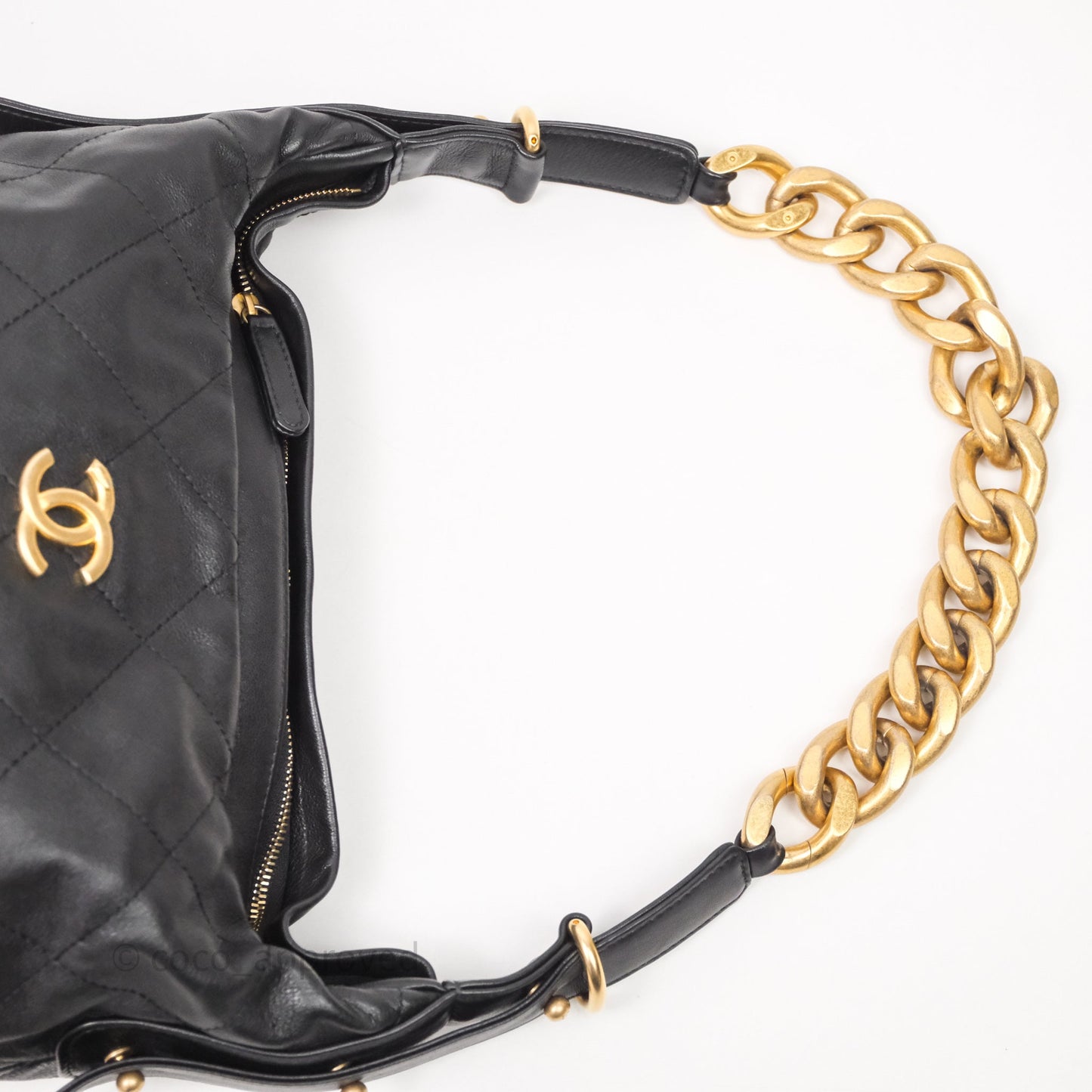 Chanel Hobo Bag Black Calfskin Aged Gold Hardware