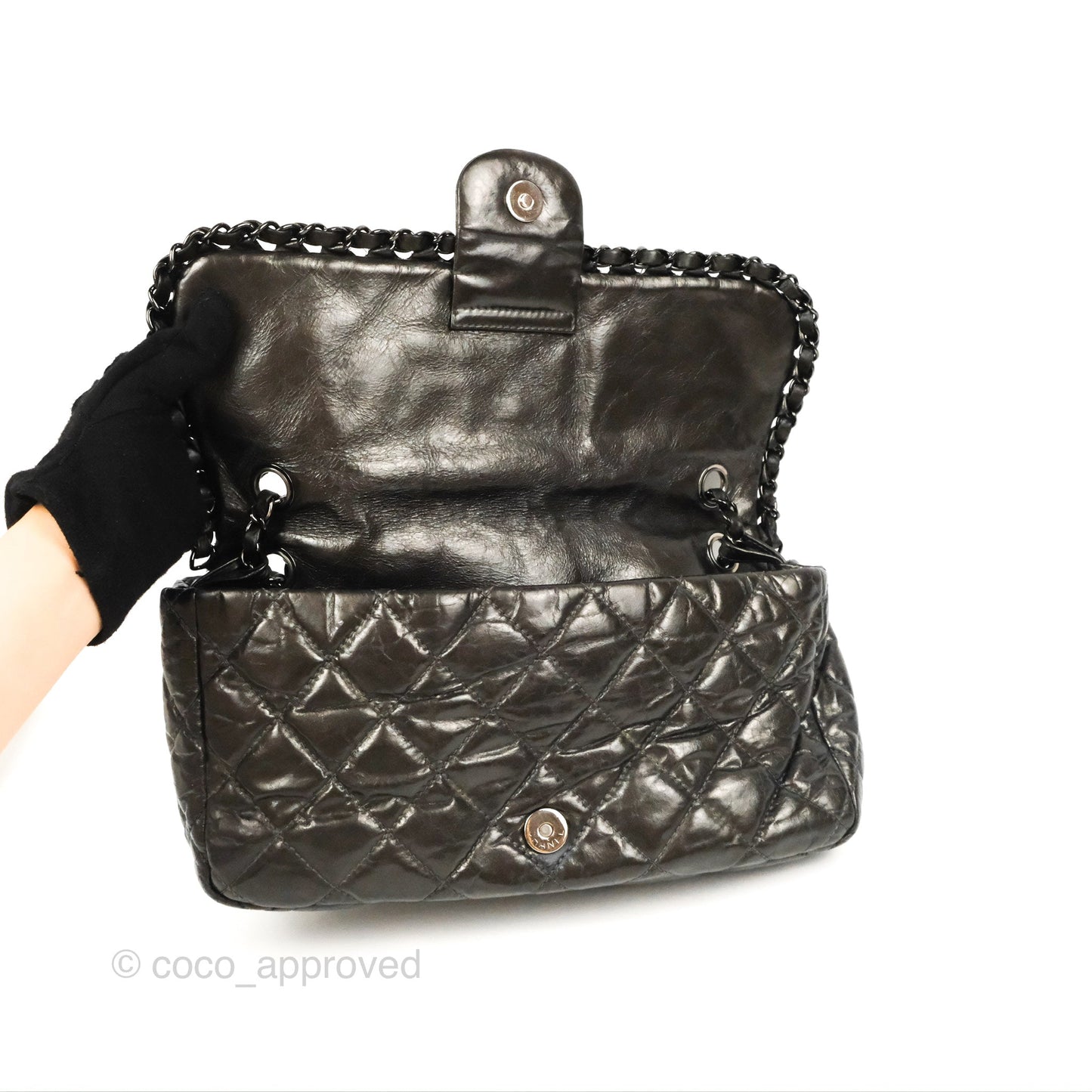 Chanel Medium Chain Me Flap Bag Metallic Dark Grey Calfskin Gun Metal