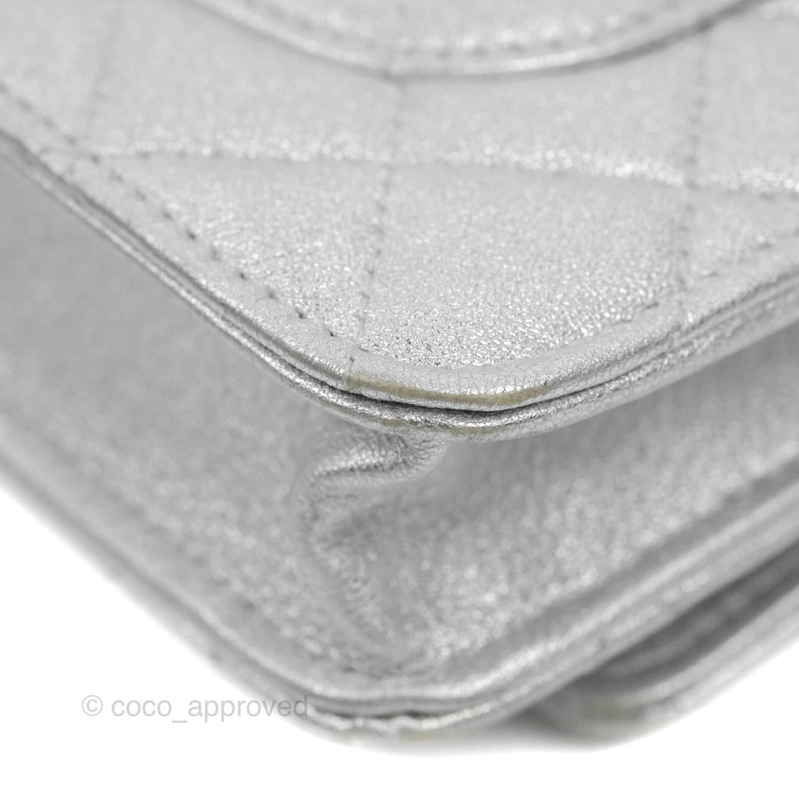 Chanel Quilted Wallet on Chain WOC Silver Lambskin Silver Hardware