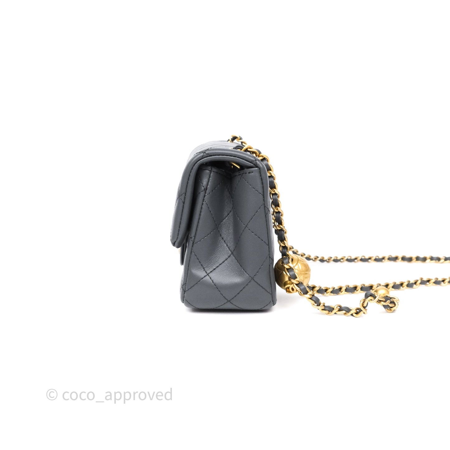 Chanel Pearl Crush Mini Rectangular Quilted Dark Grey Lambskin Aged Gold Hardware