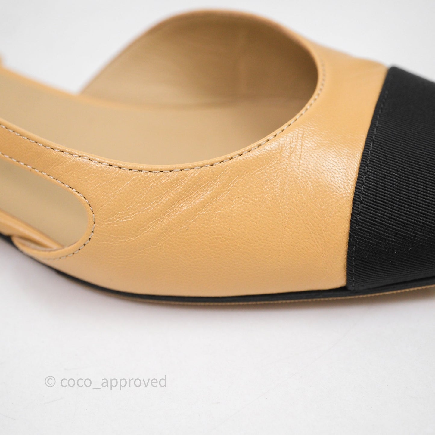 Chanel Classic Slingback Flats Beige Black Size 36