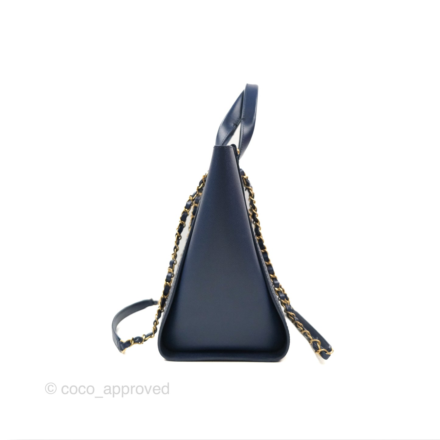 Chanel Small Studded Deauville Tote Navy Caviar Aged Gold Hardware