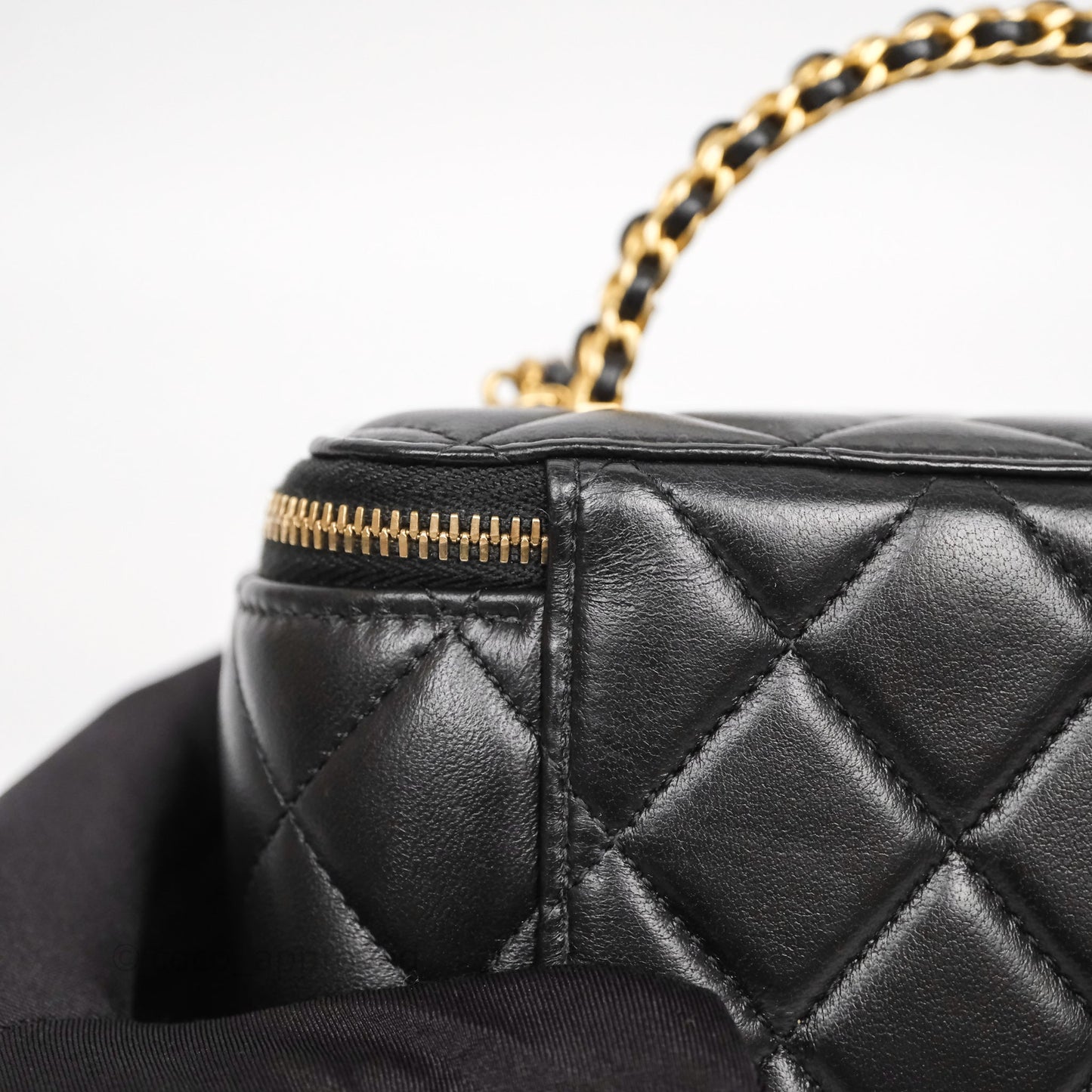 Chanel Top Handle Vanity Rectangular Black Lambskin Aged Gold Hardware