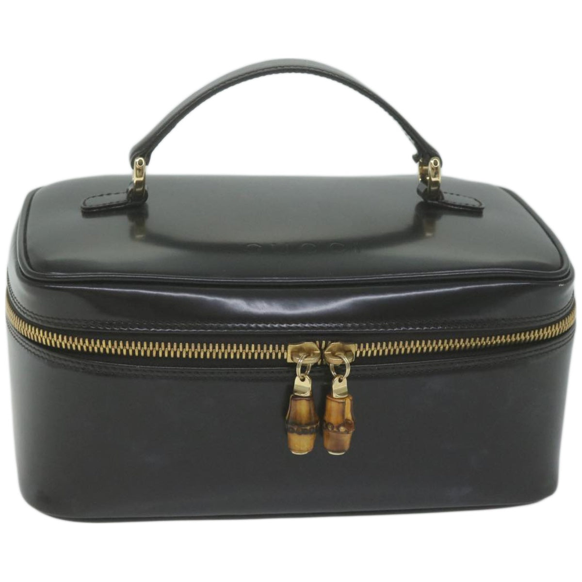 GUCCI Bamboo Vanity Cosmetic Pouch Patent leather Brown  66168