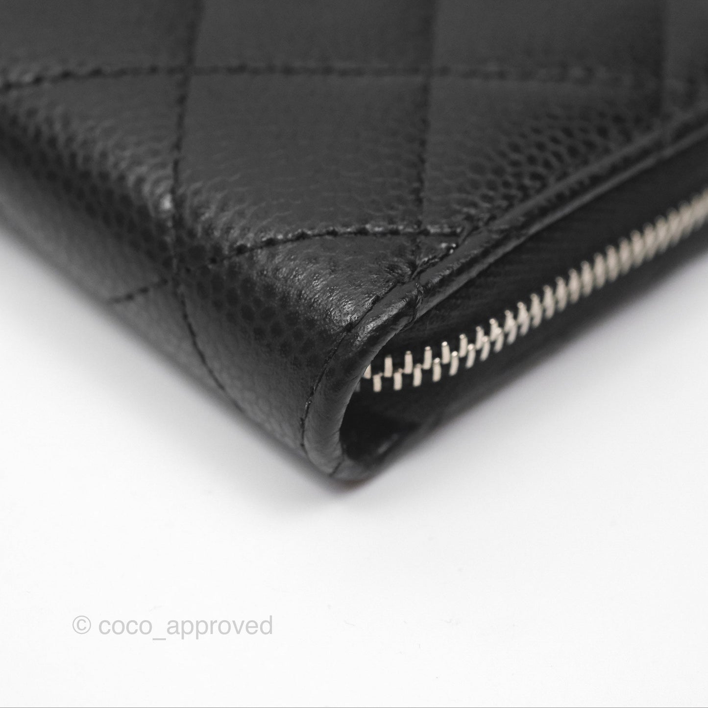 Chanel Quilted Zip Card Holder Black Caviar Silver Hardware