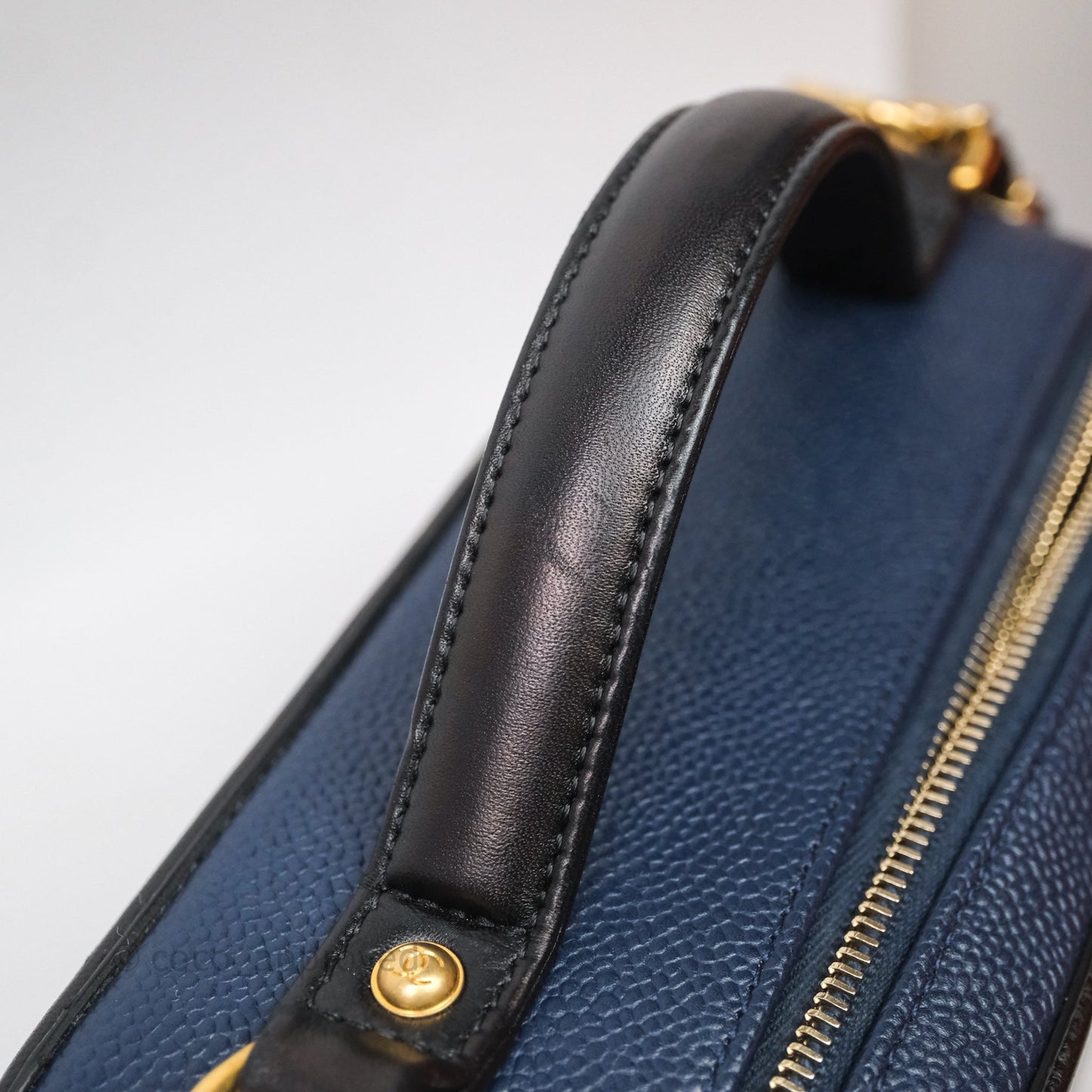 Chanel Quilted Large CC Filigree Vanity Case Navy Black Caviar