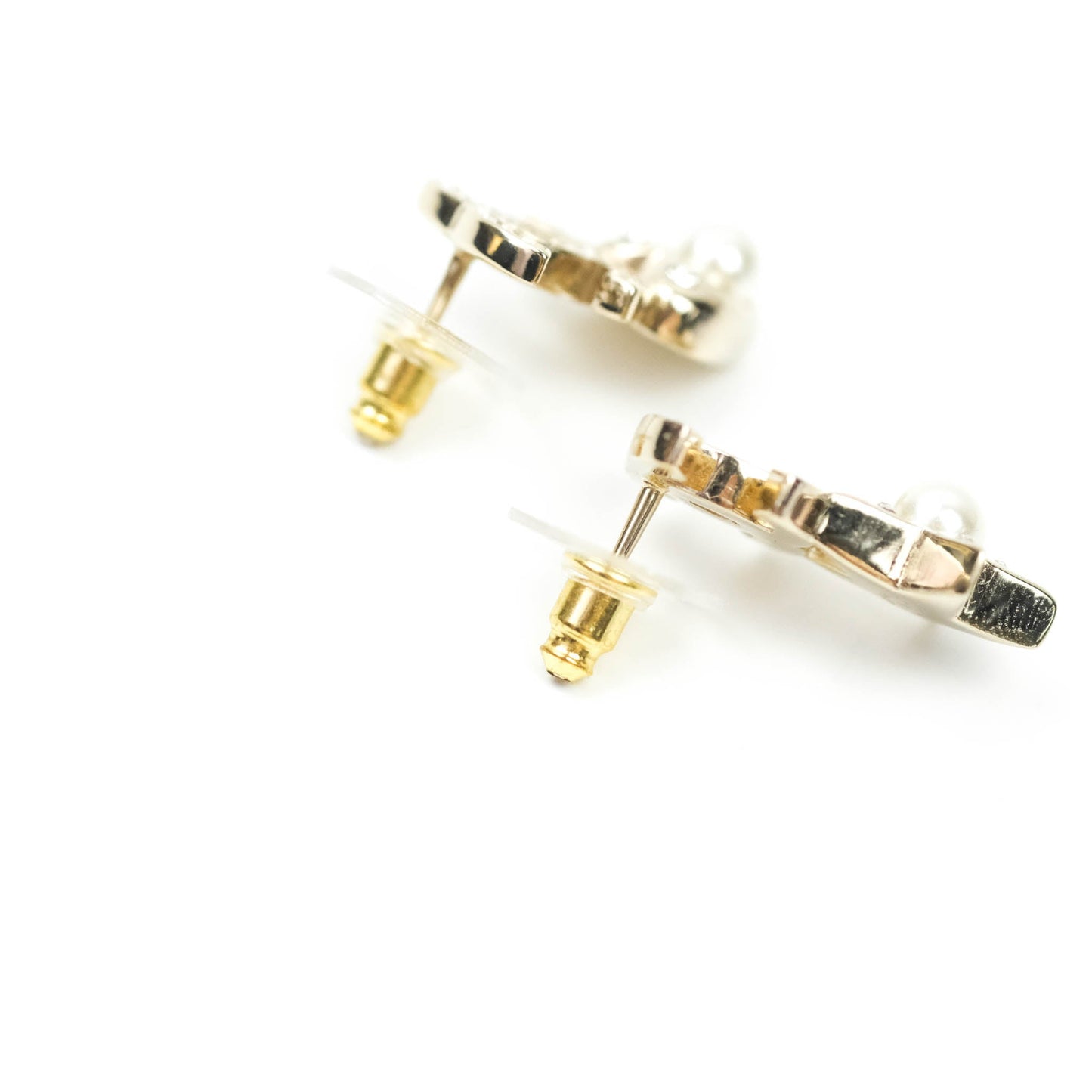 Chanel Crystal CC Pearl Star & Heart Earrings Light Gold Tone 21V