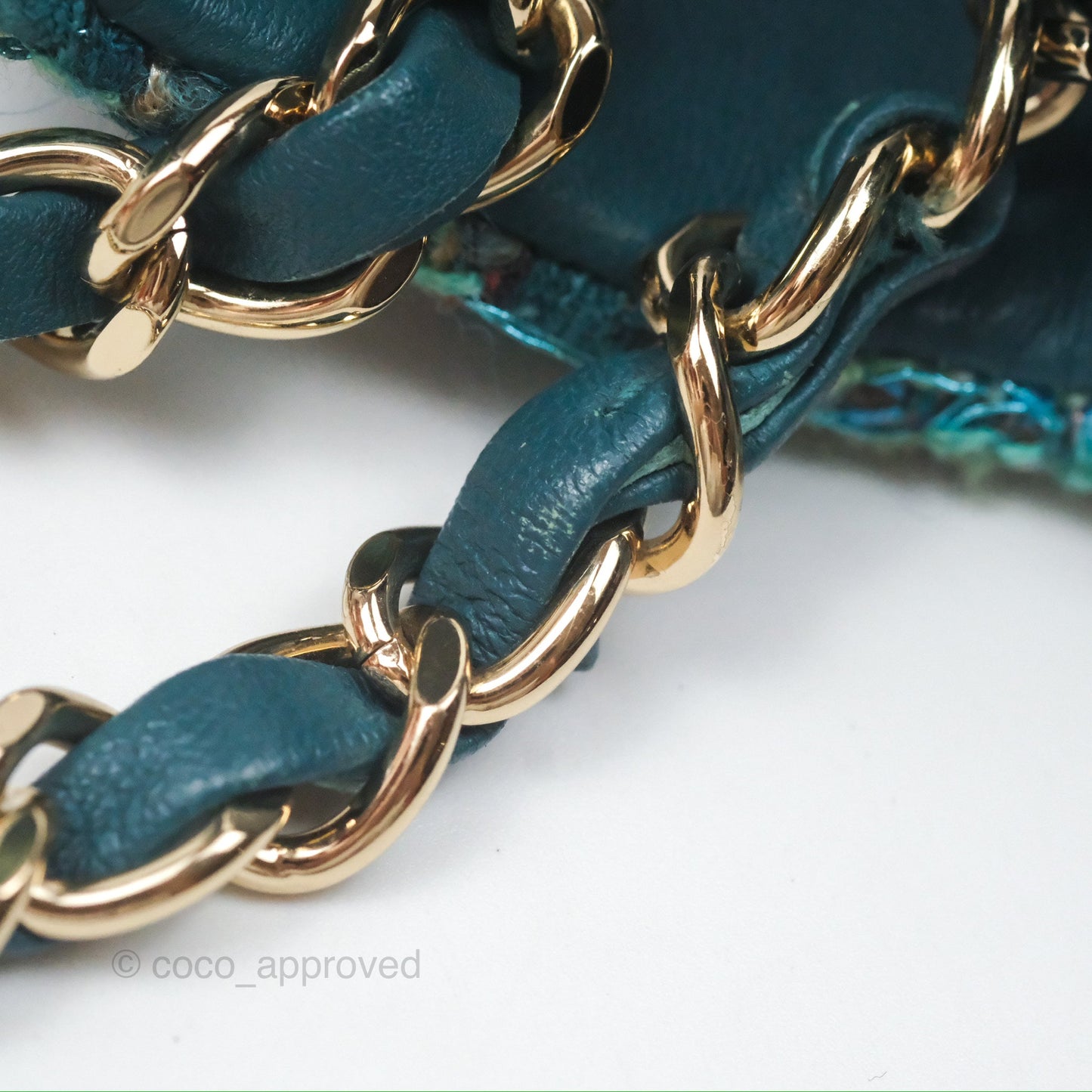 Chanel Mini Rectangular Flap Teal Tweed Gold Hardware