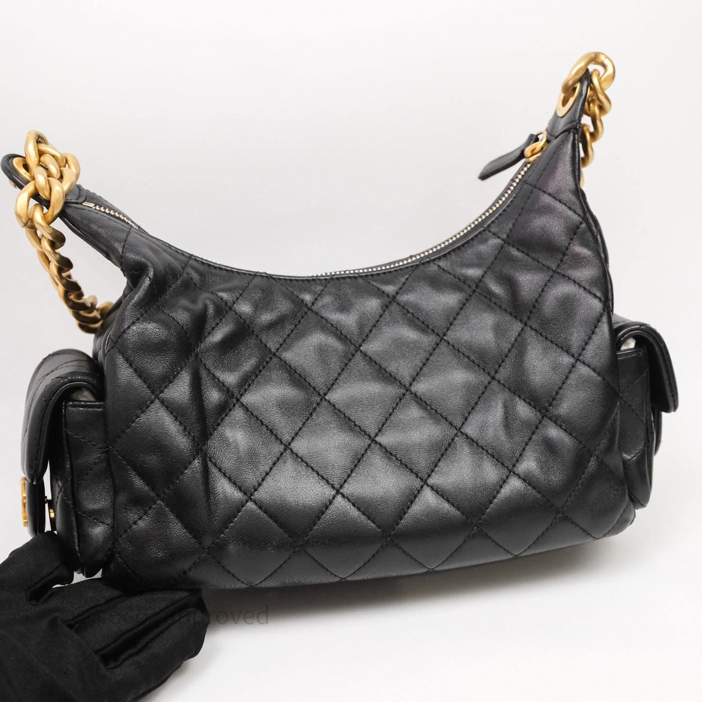 Chanel Small Quilted Trendy Double Pocket Hobo Black Lambskin Gold Hardware