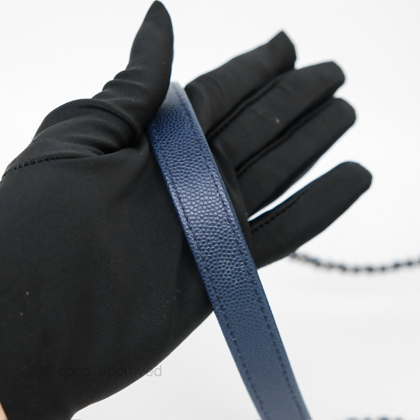 Chanel Small Coco Handle Navy Caviar Ruthenium Hardware Lizard Handle