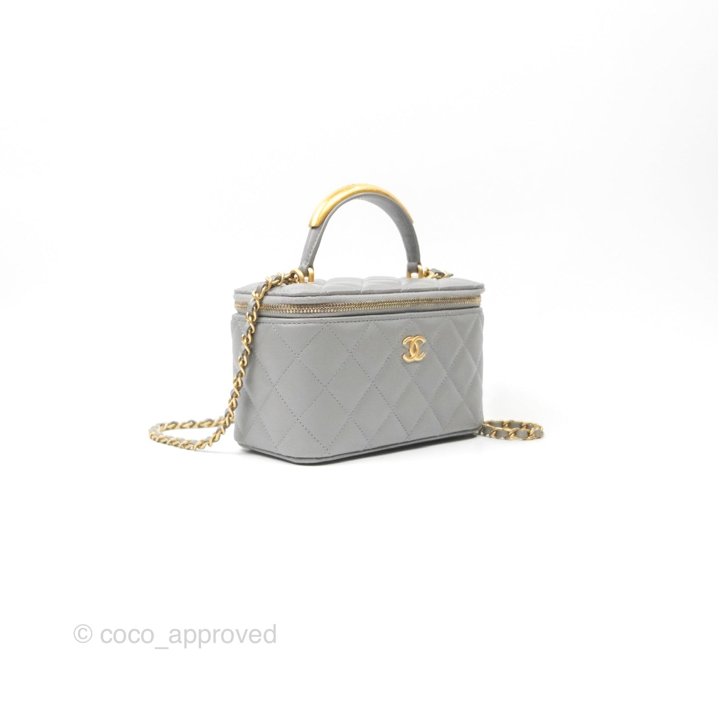 Chanel Vanity Rectangular Metal Top Handle Grey Lambskin Aged Gold Hardware